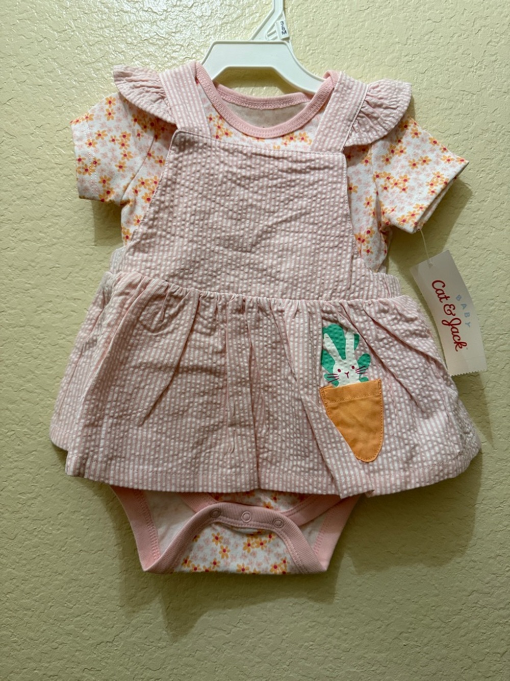 Cat & Jack Pink Seersucker Bunny Pocket Dress-Style Romper